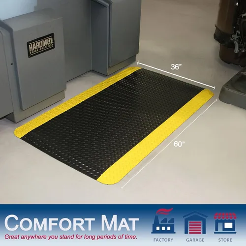 Miniatura 3 de Durable Corporation alfombra industrial de vinilo diamante, esponjosa, antifatiga, para interiores., Negro con amarillo (black With Yellow Border), 1