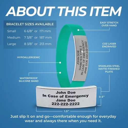 Miniatura 20 de Pulsera de identificación médica personalizada - Pulsera de seguridad para personas mayores grabada personalizada - Alerta de Alzheimer