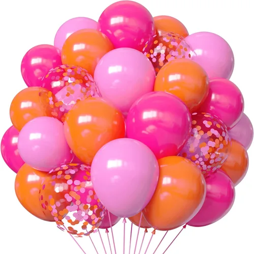 Pink and Orange Balloons, 55PCS light pink balloons 12inch Pink Orange Confetti Balloons for Baby Shower, Birthday, Wedding, Tropical Party