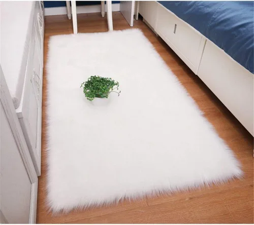 Miniatura 11 de Alfombra de piel sintética suave de lujo de piel de oveja esponjosa y lanuda para silla de dormitorio, sofá o para salón, color rosa bebé, alfombra
