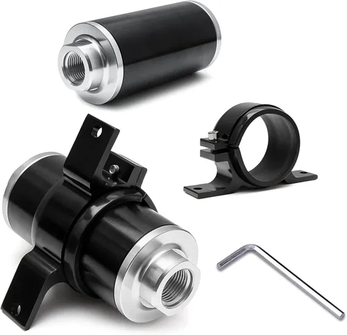 Miniatura 2 de Filtro de combustible de 50 mm 100 micras Filtro de combustible en línea con soporte de montaje de aluminio y llave y adaptador de alto flujo 6AN