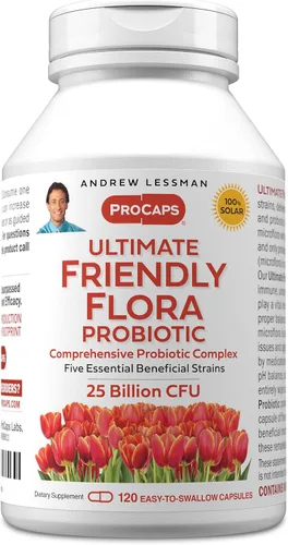 Miniatura 10 de ANDREW LESSMAN Ultimate Friendly Flora Probiotic 30 cápsulas – 25 mil millones de UFC, mezcla completa de cinco cepas probióticas, potente apoyo