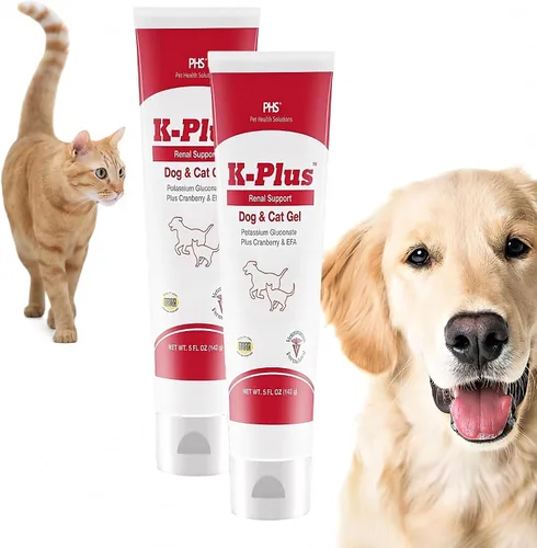 K-Plus - Gel renal de gluconato de potasio más arándano y EPA para perros y gatos, suplemento renal aprobado por veterinarios, apoya el equilibrio