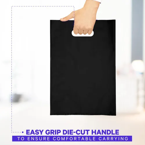 Miniatura 3 de Infinite Pack Bolsa de Plástico con Asa Troquelada Bolsa de 12" x 15" Bolsas de Mercancía de Plástico Negro Paquete de 100 para Venta al Por Menor