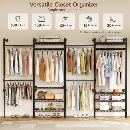 Miniatura 9 de ONBRILL H4 Sistema de Clóset Montado en Pared, Perchero de Tubería Industrial Expandible para Colgar Ropa, Organizadores de Clóset y Almacenamiento