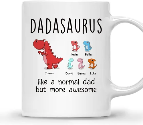 Miniatura 9 de Gossby DADASAURUS - Taza de café personalizada para papá, regalo personalizado para papá de un niño, hija, hijo, esposa con nombres, divertido día 2