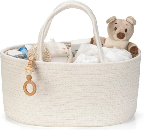 Miniatura 21 de Organizador de pañales, cesta de regalo vacía para artículos esenciales para recién nacidos, cesta de almacenamiento de bebé, elegante bolsa