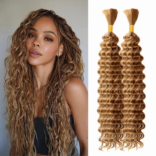 Miniatura 46 de Cabello bohemio para trenzar de 18 pulgadas, 2 paquetes de cabello ondulado profundo a granel para trenzas bohemias, sin trama, extensiones