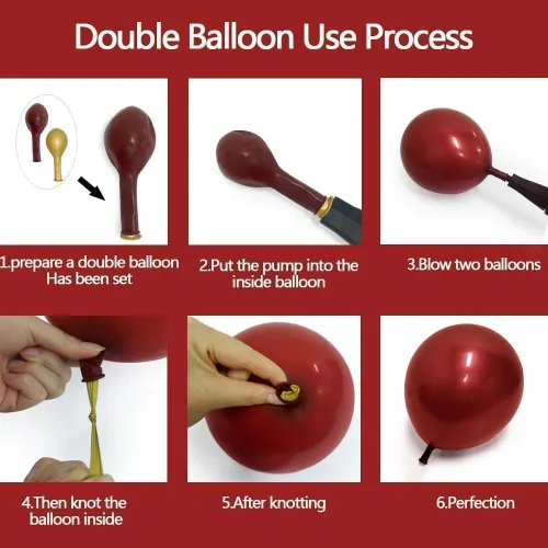 Miniatura 4 de Guirnalda de globos de color burdeos y negro con doble relleno, color rojo oscuro, dorado, granate y negro, kit de arco de globos para cumpleaños