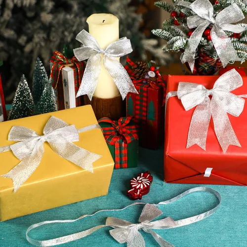 Miniatura 3 de 24 lazos elásticos de Navidad para cajas de regalo, lazos elásticos de Navidad para decoración de cajas de regalo (16-20 pulgadas, plateado)