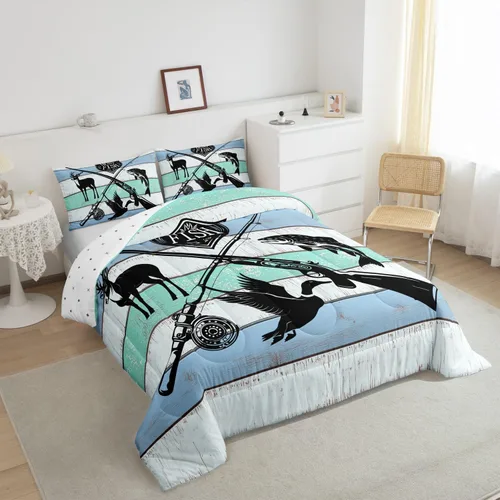 Miniatura 5 de Castle Fairy Hunt Fish Juego de Edredón Tamaño Queen, Juego de Ropa de Cama de Tablones de Madera Estilo Granja con 2 Fundas de Almohada, Juego