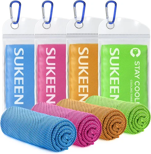 Sukeen Paquete de 4 toallas de enfriamiento (40 x 12 pulgadas), toalla fresca de microfibra, suave y transpirable, toalla fría para yoga, golf, Azul