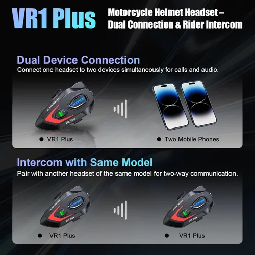 Miniatura 5 de VCOROS Auriculares para casco de motocicleta, intercomunicador de casco de 2 vías para 2 conductores, para compartir música, resistente al agua