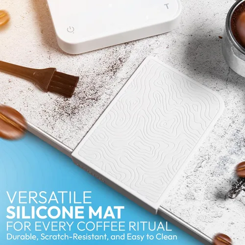 Miniatura 6 de Mini báscula de café con temporizador – Báscula de peso digital para barista con tapete de ajuste de diseño, precisión de 0.1g, portátil y Blanco