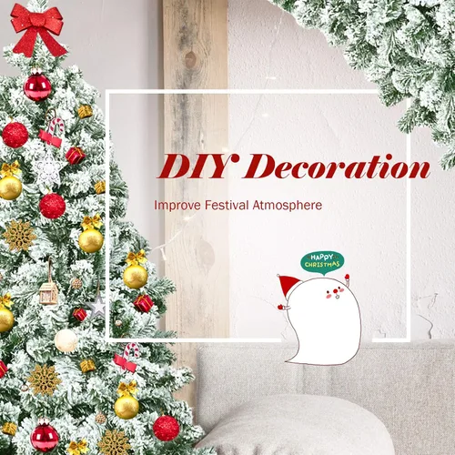 Miniatura 8 de GOFLAME Árbol de Navidad con bisagras flocadas de nieve de 7.5 pies, pino clásico realista con soporte plegable y flexible, hojas gruesas de PVC