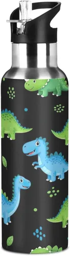 Miniatura 8 de Stainless Steel Vacuum Insulated Water Bottle 32 Oz, Leakproof Water Bottles for Gym Outdoor Travel School, Cartoon Dinosaurs Dot Black