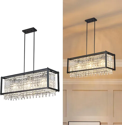 Miniatura 9 de LMQNINE Candelabro Moderno para Vestíbulo, Candelabro de Cristal Dorado Lámpara Colgante de Entrada, Candelabros Redondos de Altura Ajustable