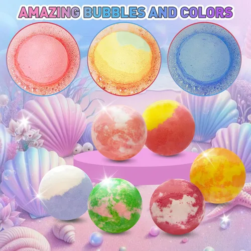 Miniatura 6 de Bombas de baño para niños con sorpresa en el interior, 12 bombas de baño para niños con juguetes de sirena, juego de regalo para niñas, manteca