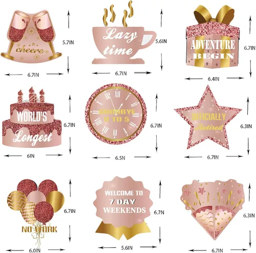 Miniatura 2 de 9 piezas de decoración de feliz jubilación, centros de mesa de nido de abeja, suministros de fiesta, oro rosa, rosa, aventura de jubilación, letrero
