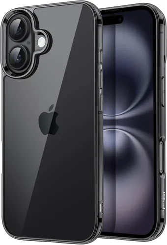 JETech - Funda para iPhone 16 de 15,5 cm, cubierta a prueba de golpes sin amarillamiento, con parte trasera transparente antiarañazos (negro)