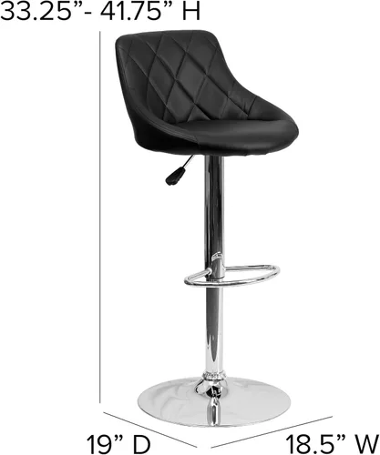 Miniatura 3 de Flash Furniture CH-82028A-BK-GG asiento de vinilo negro de diseño contemporáneo, banqueta alta ajustable con base cromada, Vinilo, Negro