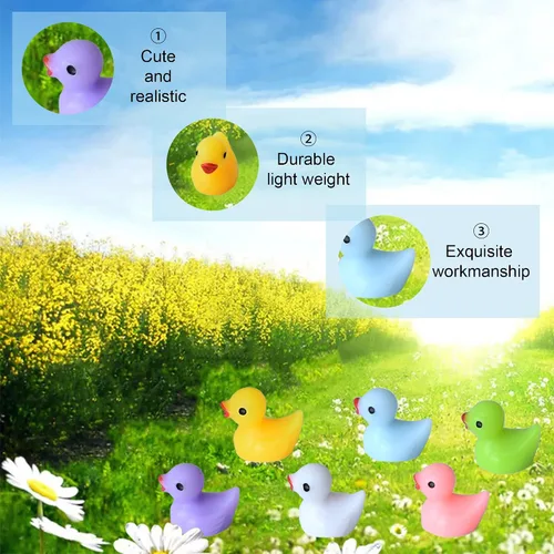 Miniatura 5 de Tindobewan 100 piezas de pequeños patos de resina, mini patos en miniatura, adornos para manualidades, jardín, acuario, decoración del hogar