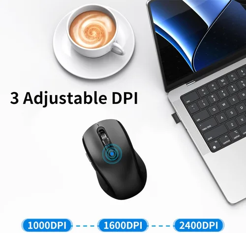 Miniatura 5 de Ratón Inalámbrico Ergonómico, Ratón con Botones Laterales, 2400 DPI, Silencioso y Antideslizante, 2.4Ghz con Receptor USB, 6 Botones, Adecuado