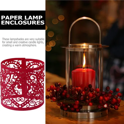 Miniatura 7 de Uonlytech 50 unidades de portavelas de papel rojo, envolturas votivas para velas votivas, pantallas huecas para batería LED, velas de candelita