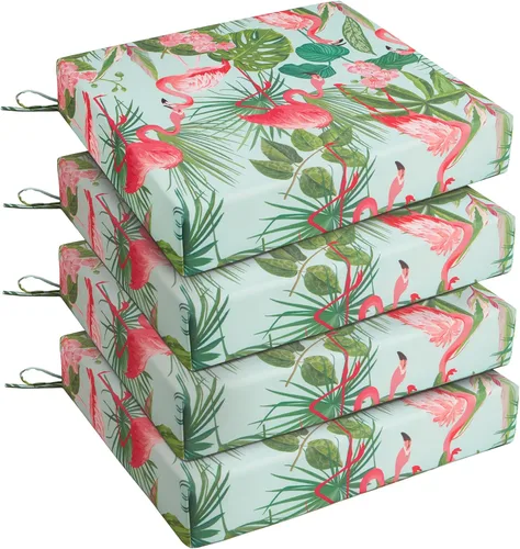 Miniatura 33 de UNIKOME Cojines para sillas de exterior, resistentes al agua, con lazos, relleno de esponja de alta densidad, cojines de asiento cuadrados