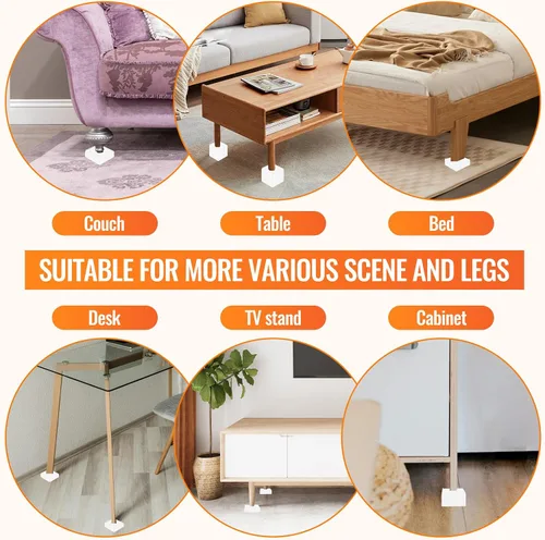 Miniatura 6 de shouwuhho Elevadores de muebles, paquete de 4 elevadores de cama con agarre antideslizante y soporte resistente, elevación de altura de 1 pulgada, 2