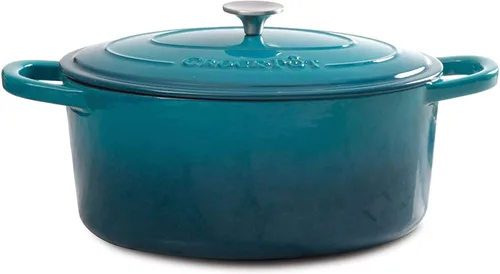 Crock Pot olla para horno holandés de hierro fundido artesanal de 7 cuartos de galón, Turquesa Degradado