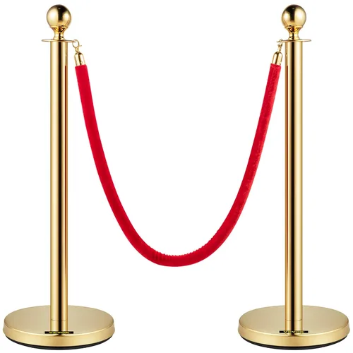 Miniatura 10 de VEVOR Cuerdas y postes de terciopelo, 2 piezas, cuerda de terciopelo rojo de 5 pies, poste de puntal con parte superior de bola, barreras de control