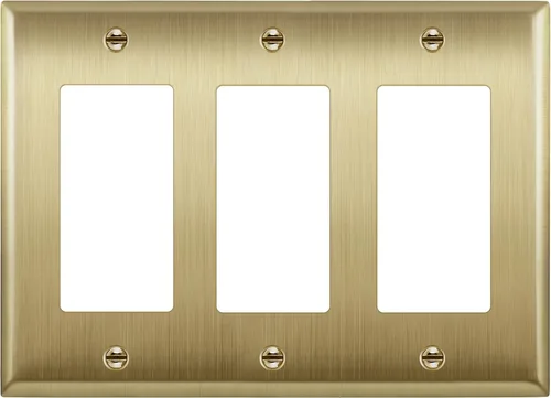 ENERLITES Placa de pared metálica decorativa para interruptor o tomacorriente, acero inoxidable 201, resistente a la corrosión, tamaño de 3-gang
