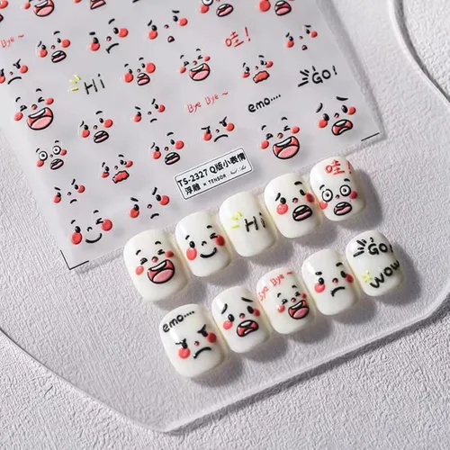 Miniatura 2 de Dedyel Calcomanías de uñas de sonrisa, lindas calcomanías de uñas de dibujos animados 5D en relieve de cara sonriente, calcomanías de uñas Kawaii