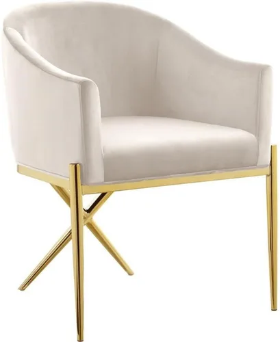 Meridian Furniture Xavier Collection Modern | Silla de comedor tapizada de terciopelo contemporáneo con patas de acero resistentes en forma de X,