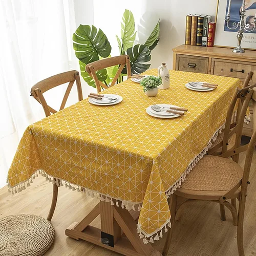 Miniatura 9 de Dinner Table Cover, 55 x 55 inch, Square, Black, Style 2, Cotton Triangle with Tassel Table Cloth for Party estilo 2