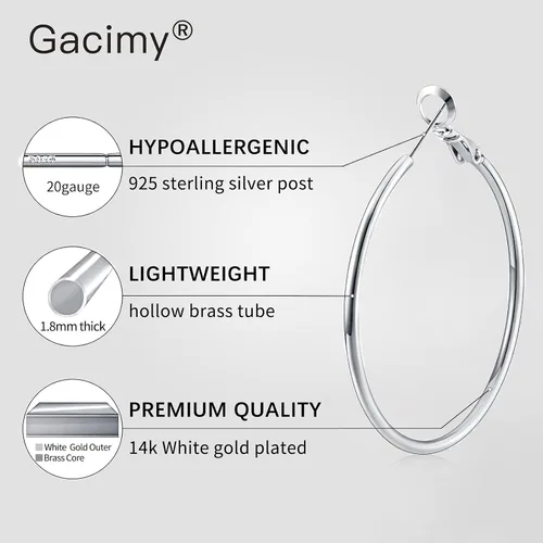 Miniatura 2 de Gacimy Gold Aretes de aro para mujer, chapados en oro real de 14 quilates, plata de ley 925 con poste de oro para mujer