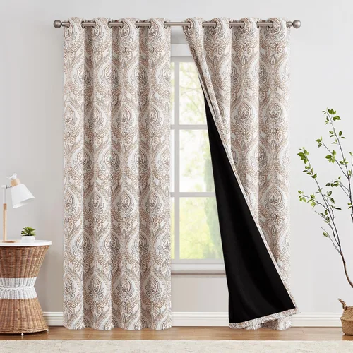 Miniatura 37 de jinchan Cortinas opacas de 90 pulgadas de largo, 2 paneles de medallón de damasco azul, cortinas de ventana para dormitorio, con ojales, aislamiento