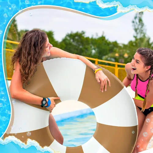 Miniatura 6 de Foilswirl Flotadores inflables jumbo de 47.24 pulgadas para piscina, anillos de piscina a rayas azules y blancas, tubo inflable para mujeres