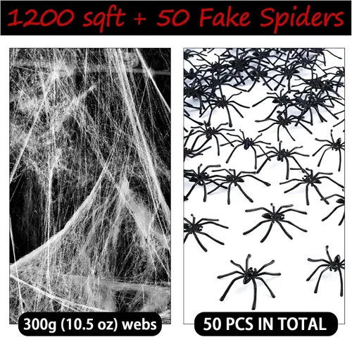 Miniatura 3 de Telarañas de Halloween de 1200 pies cuadrados y 50 arañas falsas, telarañas súper elásticas, decoración de fiesta para decoración de Halloween
