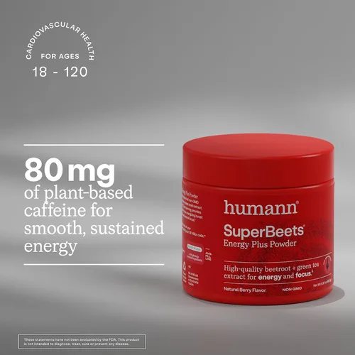 Miniatura 4 de Humann SuperBeets Energy Plus con extracto de semilla de uva, polvo de raíz de remolacha, extracto de té verde, cafeína, vitamina C, sin OMG, 5.87