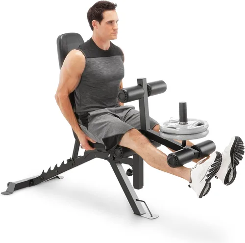 Banco utilitario ajustable de 6 posiciones de Marcy con soporte para piernas y acolchado de espuma de alta densidad SB-350, gris oscuro