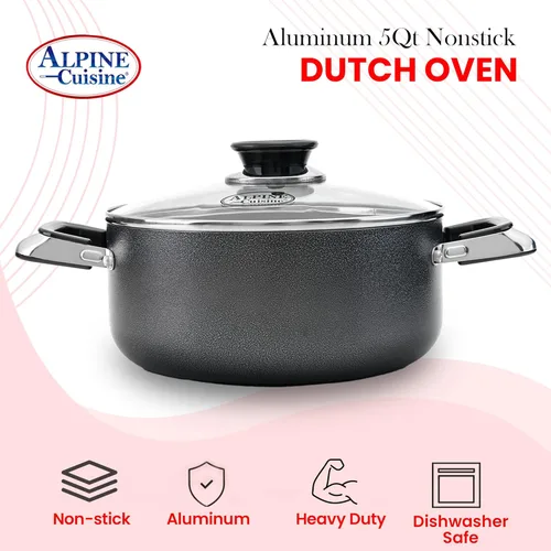 Miniatura 6 de Alpine Cuisine Olla antiadherente de 5 cuartos con tapa de vidrio templado y asas de transporte, utensilios de cocina multiusos, horno holandés