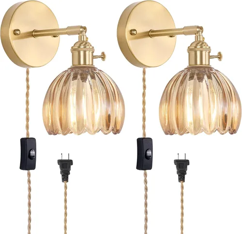 Miniatura 43 de Shenmoyl Aplique de Pared Vintage Operado por Batería con Linda Campana de Vidrio Tulipán Verde, Recargable Inalámbrica, Luz de Pared con Control