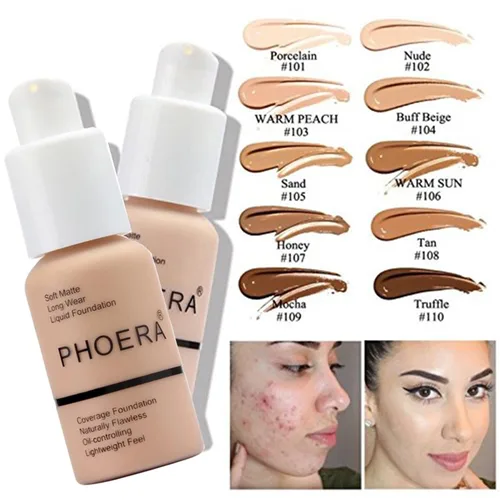 Miniatura 2 de Phoera 104 y 105 - Base de cobertura entera, base correctora Hilareco, impecable, 1.014 onza liquida, corrector de aceite mate natural, corrector