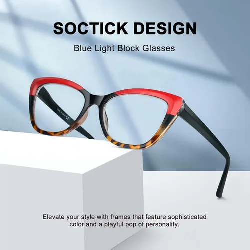 Miniatura 2 de Lentes de lectura elegantes para mujer, paquete de 4 unidades, de gran tamaño, bloquean la luz azul, con combinaciones de colores de moda (C1 x 0.00)