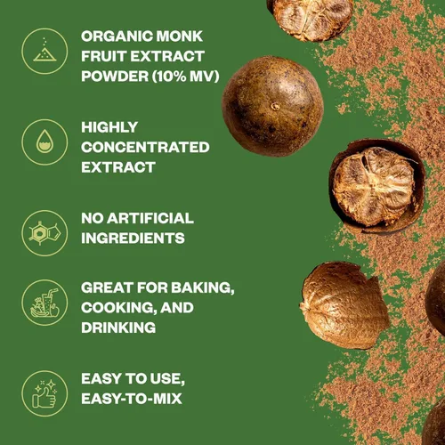 Miniatura 4 de Extracto de fruta de monje orgánico en polvo, 4.41 oz (4.4 onzas), sin rellenos, edulcorante puro de extracto de fruta de monje orgánico USDA sin