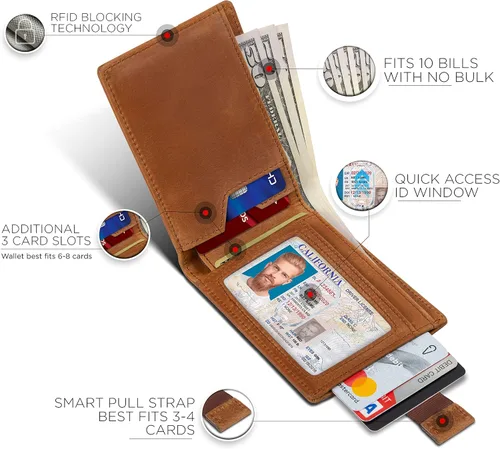 Miniatura 9 de SERMAN BRANDS RFID Blocking Slim Bifold Genuine Leather Thin Minimalist Front Pocket Wallets for Men Billfold Wallet Men Gift