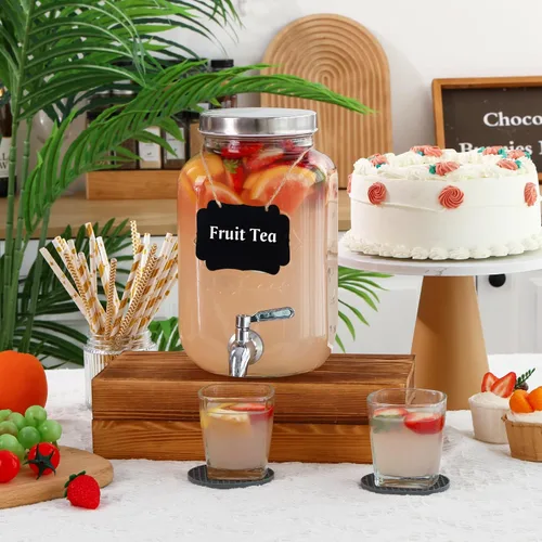 Miniatura 8 de Moretoes Dispensador de bebidas de vidrio de 1 galón para fiestas, dispensador de bebidas para jugo y té helado, tarro hermético de vidrio para té