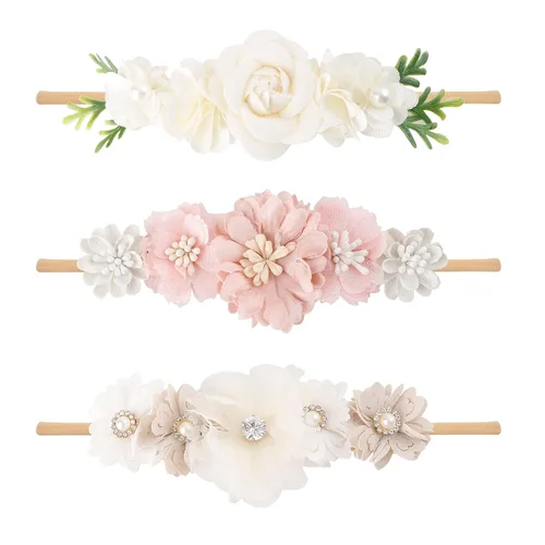 Diadema floral de nailon para bebé, 3 piezas, accesorios para el cabello, regalo para niñas (31#)